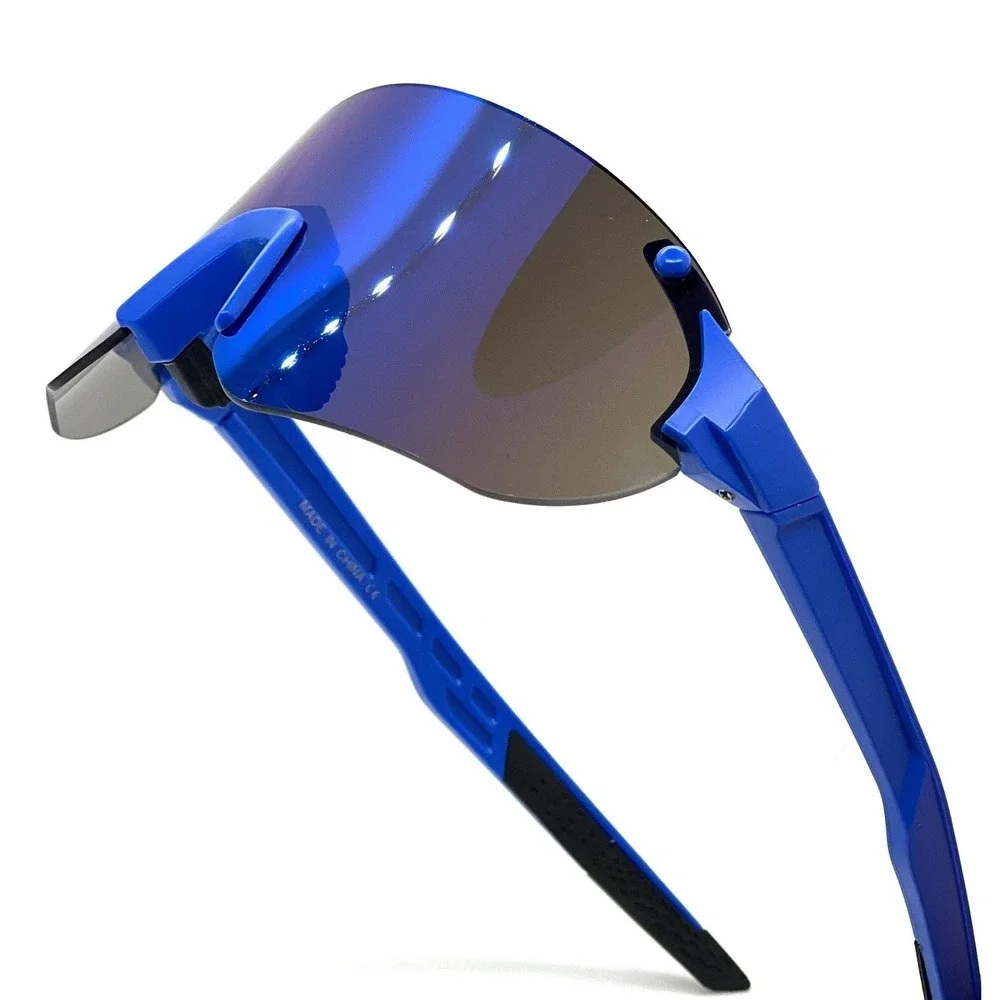 Elegant Sunglasses Visor Cycling Running Women Fashion Blue Mirrored Lens Shield